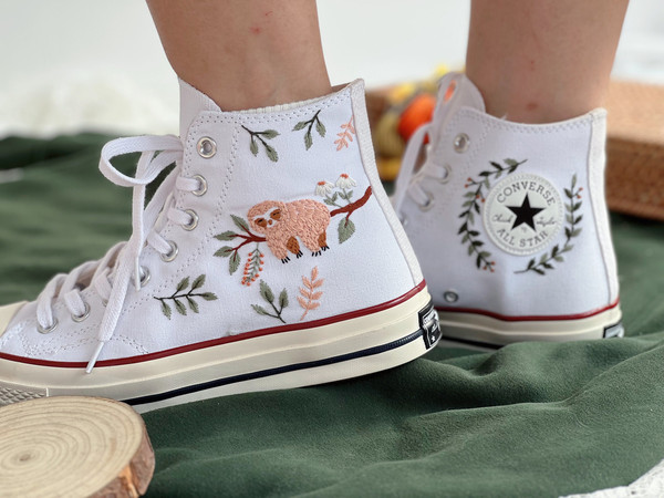Embroidered ConverseCustom Converse PetEmbroidered Orangutan On A Tree BranchEmbroidered Converse Chuck Taylor 1970sGift For Her - 5.jpg