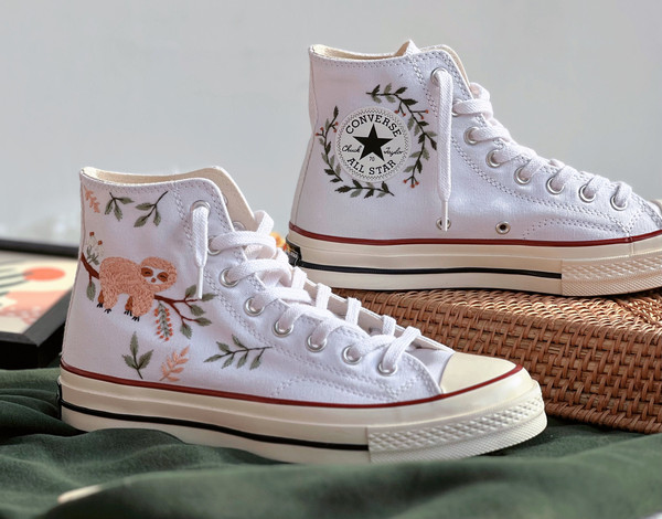 Embroidered ConverseCustom Converse PetEmbroidered Orangutan On A Tree BranchEmbroidered Converse Chuck Taylor 1970sGift For Her - 6.jpg