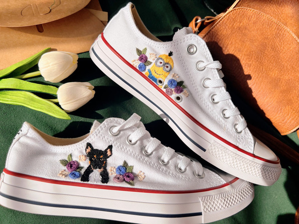 Embroidered ConverseEmbroidered Converse Low TopCustom Converse Dog Flower BearEmbroidered SneakersFlower ConverseGift For Her - 5.jpg