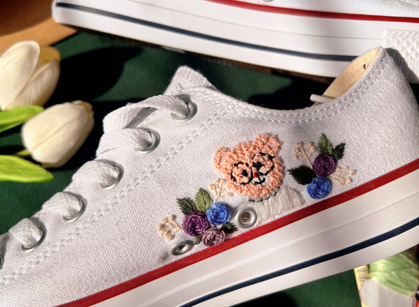 Embroidered ConverseEmbroidered Converse Low TopCustom Converse Dog Flower BearEmbroidered SneakersFlower ConverseGift For Her - 6.jpg