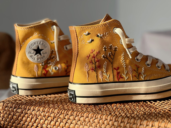 Embroidered ConverseFloral ConverseCustom Converse Colorful Bees And Flower GardenCustom Logo Converse Chuck Taylors 1970sGift For Her - 6.jpg