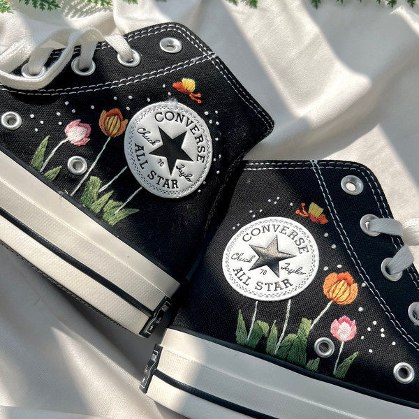 Embroidered ConverseFlower ConverseEmbroidered Colorful Tulip GardenCustom Converse High Tops Chuck Taylor 1970s Butterfly And Flower - 2.jpg