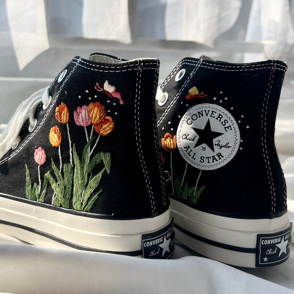 Embroidered ConverseFlower ConverseEmbroidered Colorful Tulip GardenCustom Converse High Tops Chuck Taylor 1970s Butterfly And Flower - 3.jpg