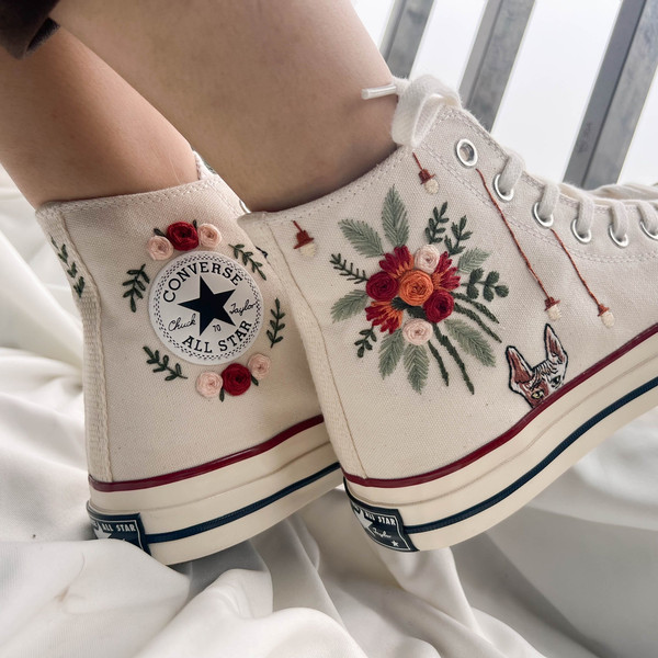 Embroidered ConverseWedding ConverseConverse High Tops Wedding Flowers And CatsCustom Chuck Taylor 1970sWedding Sneakers - 2.jpg