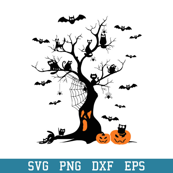 Black Cat Halloween Tree Svg, Black Cat Halloween Svg, Halloween Svg, Png Dxf Eps Digital File.jpeg