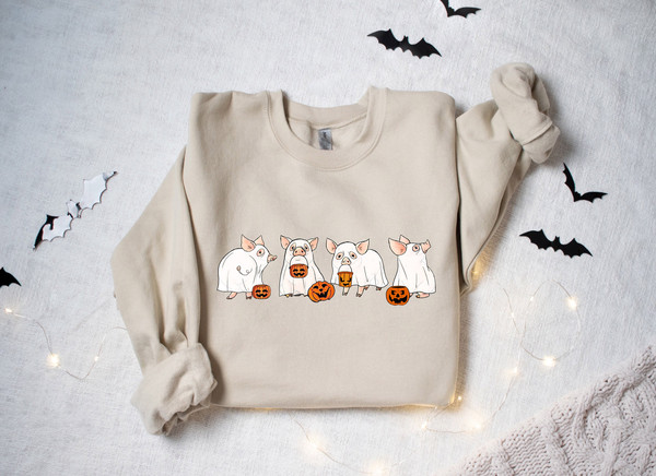 Halloween Sweatshirt, Ghost Pigs Sweatshirt, Cute Pig, Fall Shirt for Women, Pigs Lover Gift, Halloween Animals, Ghost Sweatshirt - 2.jpg
