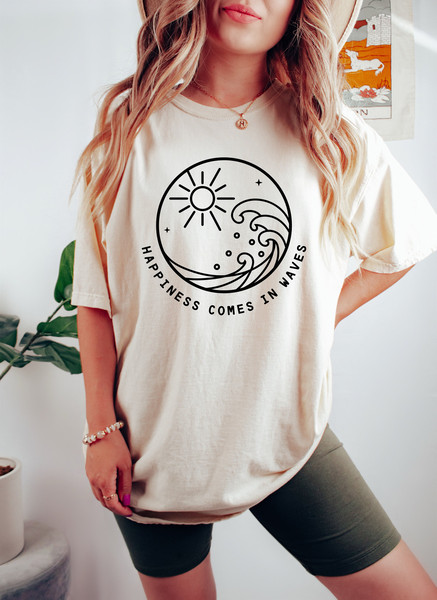 Happiness comes in waves Unisex Shirts, Summer Tees, Women Clothing, Beach shirts, Beach, Birthday Gift Ideas for Best Friends, Girl Friends - 3.jpg