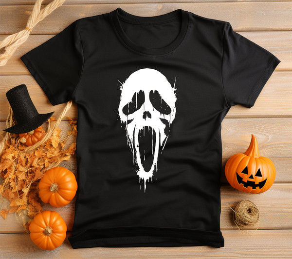 Dripping Ghost Face Graphic Print T-Shirt Shirt Unisex Halloween Shirt, Men's & Women's Fancy Dress Halloween T-Shirt.jpg