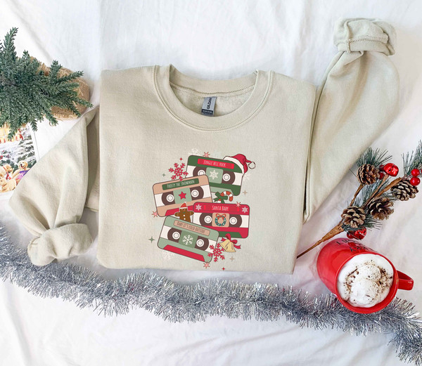 Christmas Music Cassette Tapes Sweatshirt, Christmas Music Sweatshirt, Christmas Songs Sweatshirt, Retro Christmas Sweater, Music Lover Gift - 1.jpg