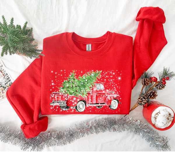 Christmas Red Truck Sweatshirt, Christmas Sweatshirt, Merry Christmas Truck Hoodie , Funny Christmas Sweat,Christmas Gift, Christmas Gift - 5.jpg