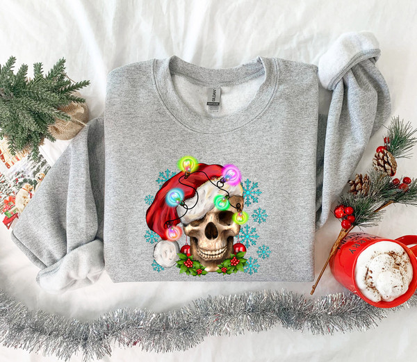 Christmas Skeleton Sweatshirt, Christmas Skeleton Santa Sweatshirt, Christmas Vibes Sweatshirt, Christmas Sweatshirt Gift, Xmas Shirt - 4.jpg