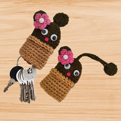 A crochet cactus keychain pattern
