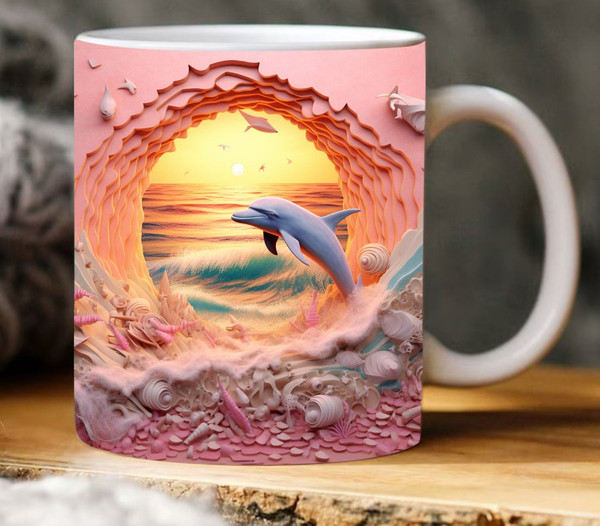 3D Dolphin Mug 3D Dolphin Pink Crack Hole 11oz 15oz Mug