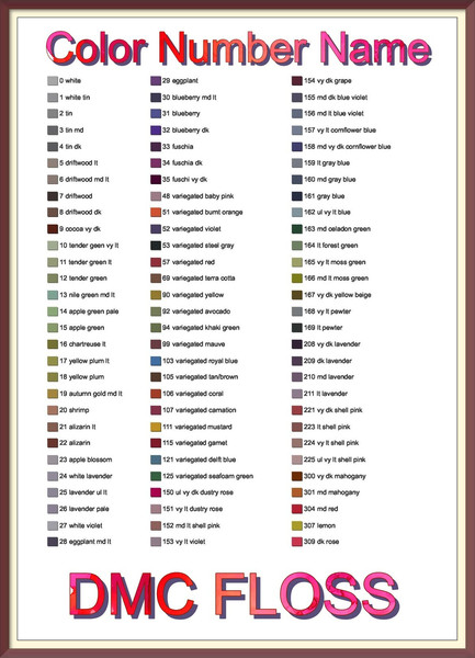 DMC Color Chart in Numerical Order With Color Name, PDF
