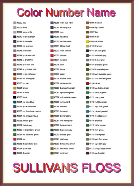 Sullivans Thread List by Color, Number, Name - Cross Stitch Chart - Sullivans Thread Charts - Inventory - Organizing - A4 & Letter - PDF (2).jpg