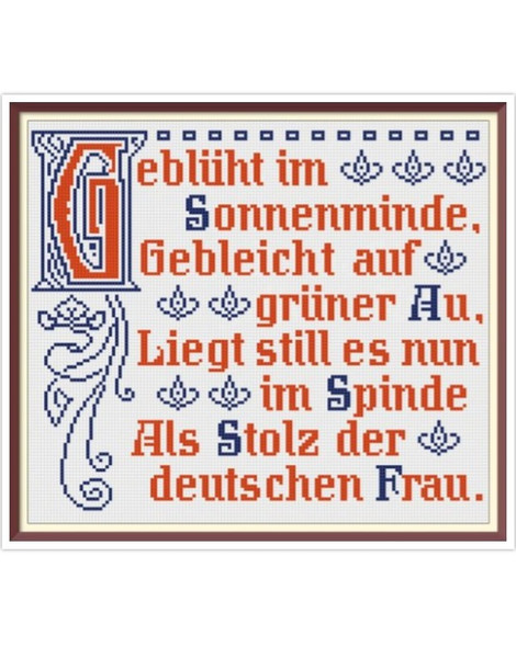 Slogan. Cross Stitch Pattern. Traditional German Maxims. Vintage Sampler PDF Counted. German Household Items. Reproduction of 19th century.jpg