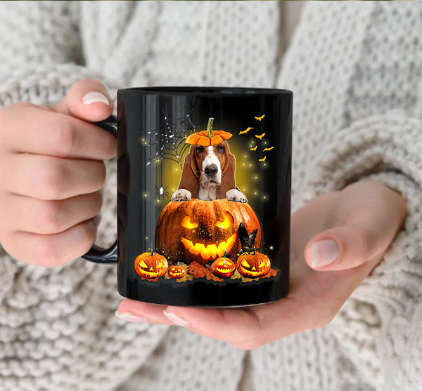 Basset Hound Halloween Pumpkin Mug, Coffee Mug, Halloween Mug, Halloween Gift, Pumpkin Mug, Basset Hound Mug - 2.jpg