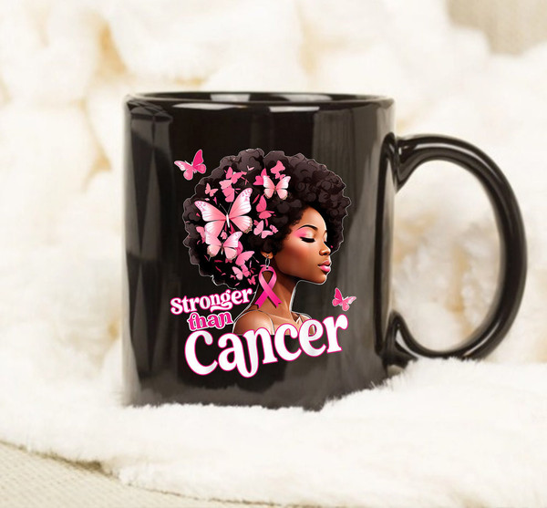 Black Women Afro Queen Stronger Than Breast Cancer Mug, Breast Cancer Mug, Awareness Mug, Halloween Mug, Coffee Mug, Halloween Coffee Mug - 1.jpg