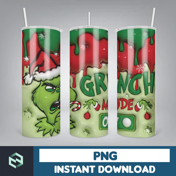 3D Inflated Merry Grinchmas Xmas Straight, Christmas Tumbler Wrap, Design Download PNG, 20 Oz Digital Tumbler Wrap, Christmas Vibes Wrap (1).jpg