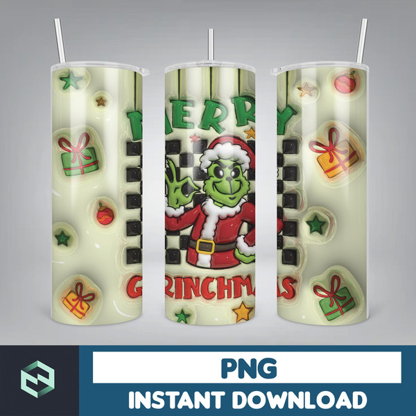 3D Inflated Merry Grinchmas Xmas Straight, Christmas Tumbler Wrap, Design Download PNG, 20 Oz Digital Tumbler Wrap, Christmas Vibes Wrap (3).jpg