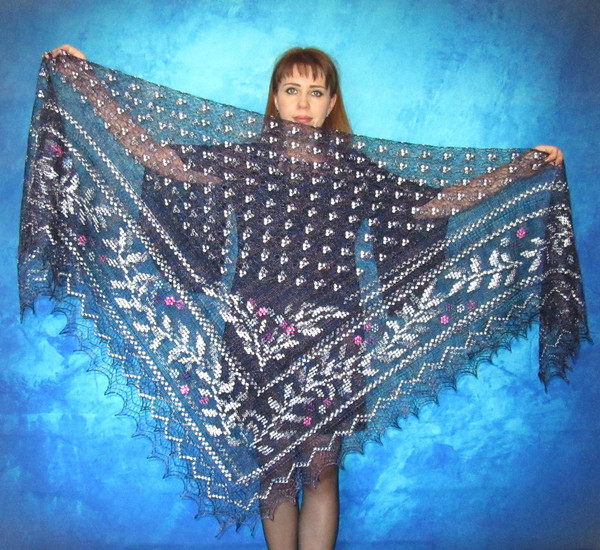 Big embroidered Orenburg Russian shawl, Hand knit cover up, Wool wrap, Handmade stole, Kerchief, Wedding shawl, Warm bridal cape, Big scarf, Gift for wife.JPG