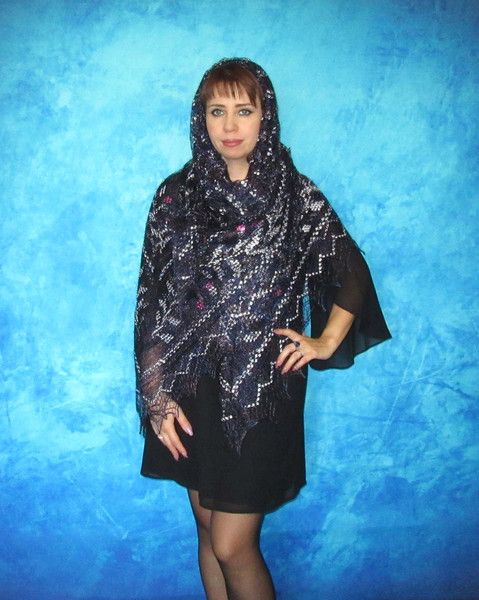 Big embroidered Orenburg Russian shawl, Hand knit cover up, Wool wrap, Handmade stole, Kerchief, Wedding shawl, Warm bridal cape, Big scarf, Gift for mum.JPG