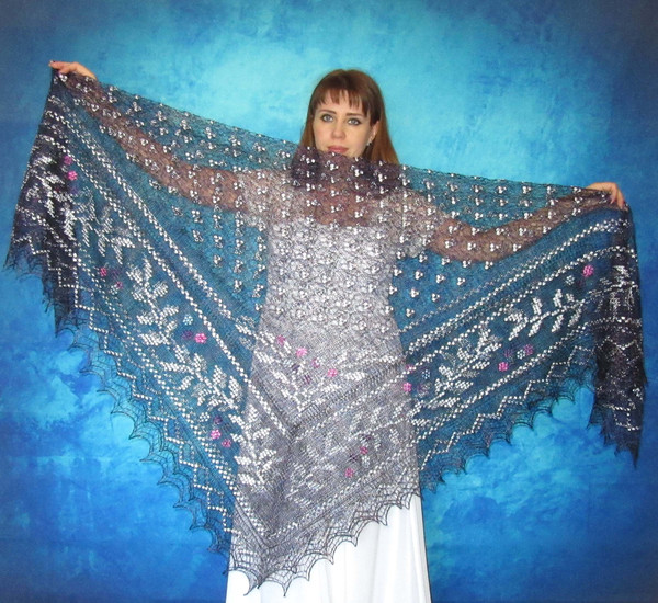 Big embroidered Orenburg Russian shawl, Hand knit cover up, Wool wrap, Handmade stole, Kerchief, Wedding shawl, Warm bridal cape, Big scarf, Gift for mama.JPG