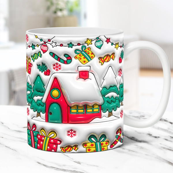 3D Christmas Mug Inflated Santa Mug, Christmas Puffy Mug Press Design 11oz  and 15oz
