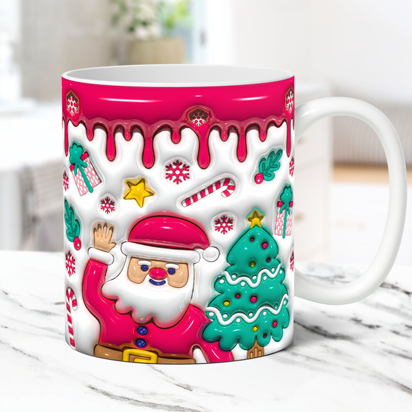3D Christmas Mug Inflated Santa Mug, Christmas Puffy Mug Press Design 11oz  and 15oz