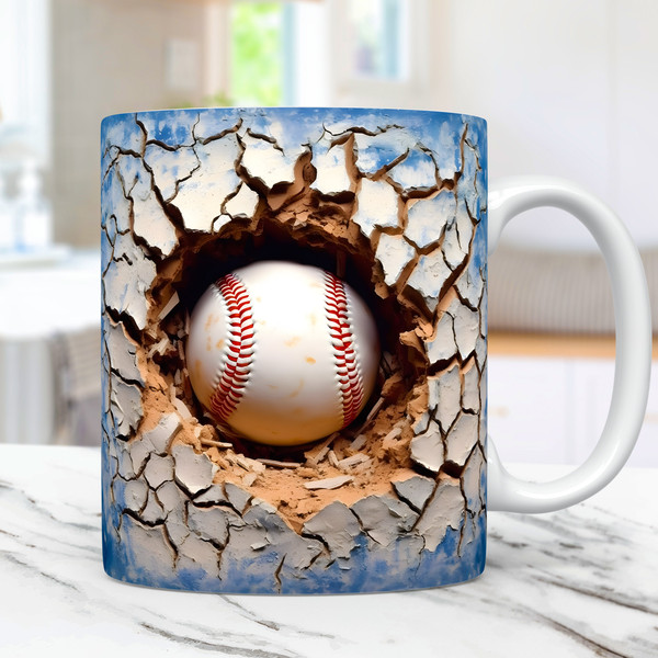 3D Vintage Baseball Mug, 3D Cracked Hole Baseball Mug, 3D Mug Design 11oz  and 15oz