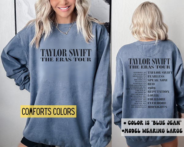 Taylor Swift Eras Tour Sweatshirt with Dates, Eras Tour Blue