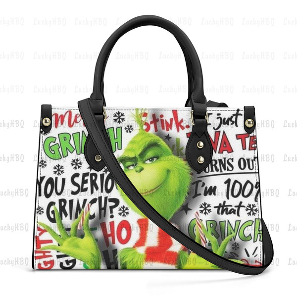 Grinch Leather Handbag,Grinch Christmas Handbag,Grinch Lover's Handbag,Custom Leather Bag, Woman Handbag, Custom Leather Bag, Shopping Bag - 9.jpg
