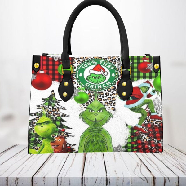 Grinch Leather Handbag,Grinch Christmas Handbag,Grinch Lover's Handbag,Custom Leather Bag, Woman Handbag, Custom Leather Bag, Shopping Bag - 2.jpg