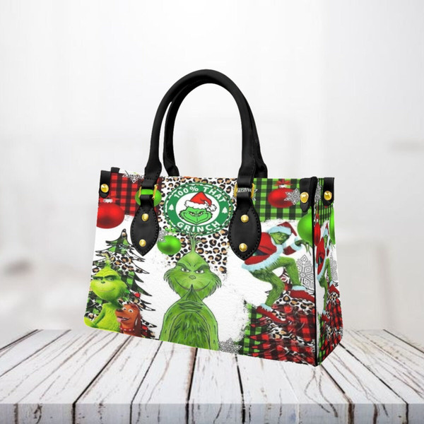 Grinch Leather Handbag,Grinch Christmas Handbag,Grinch Lover's Handbag,Custom Leather Bag, Woman Handbag, Custom Leather Bag, Shopping Bag - 3.jpg