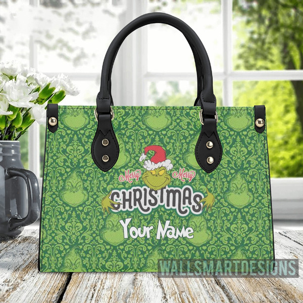 Personalized Grinch Christmas Handbag, The Grinch Handbag, Grinch Leatherr Handbag, Shoulder Handbag, Gift For Grinch Fans - 2.jpg