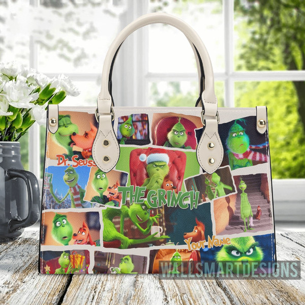 Personalized The Grinch Art Collection Handbag, The Grinch Handbag, Grinch Leatherr Handbag, Shoulder Handbag, Gift For Grinch Fans - 5.jpg