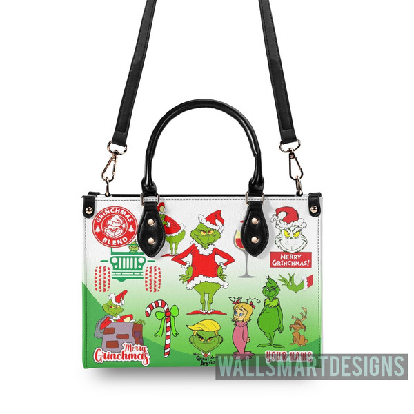Personalized The Grinch Stickers Collection Handbag, The Grinch Handbag, Grinch Leatherr Handbag, Shoulder Handbag, Gift For Grinch Fans - 2.jpg
