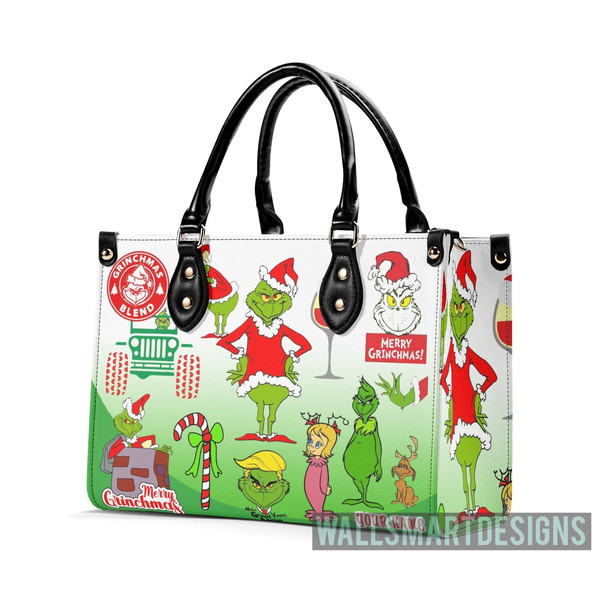 Personalized The Grinch Stickers Collection Handbag, The Grinch Handbag, Grinch Leatherr Handbag, Shoulder Handbag, Gift For Grinch Fans - 3.jpg