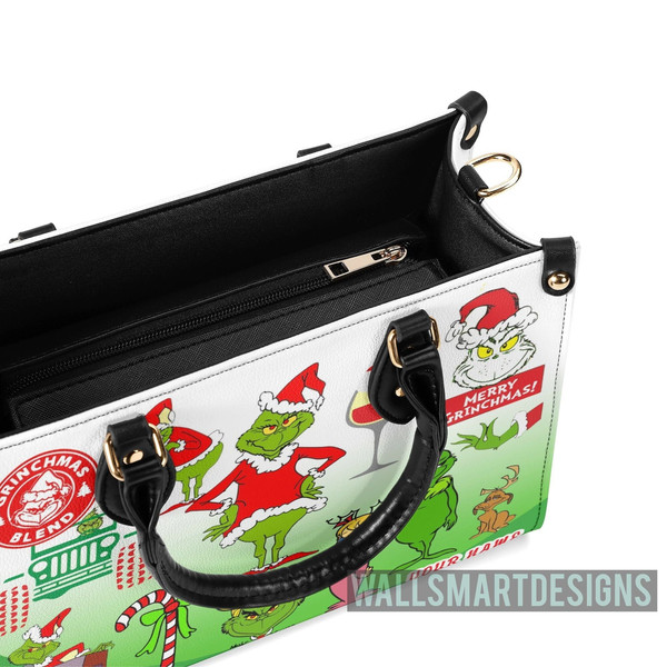 Personalized The Grinch Stickers Collection Handbag, The Grinch Handbag, Grinch Leatherr Handbag, Shoulder Handbag, Gift For Grinch Fans - 6.jpg