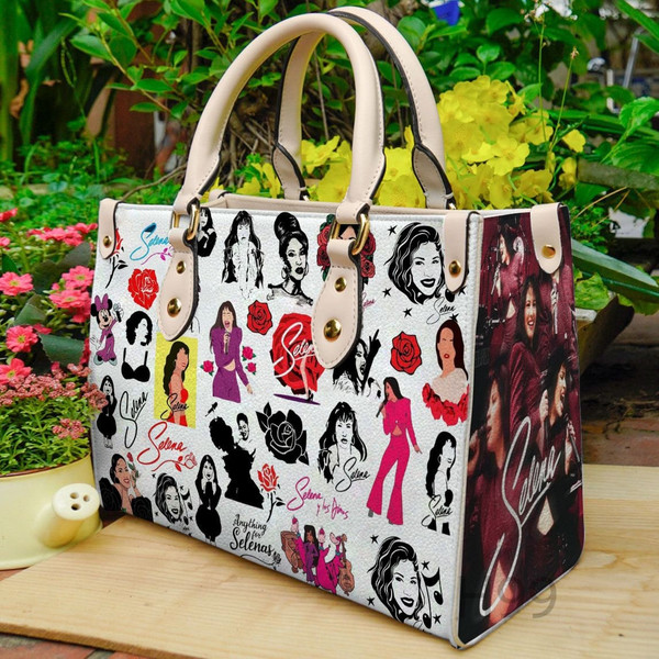 Selena Quintanilla Sticker Collection Leather Bag Women Leather Hand Bag, Personalized Handbag, Women Leather Bag, Music Trending Handbag - 1.jpg