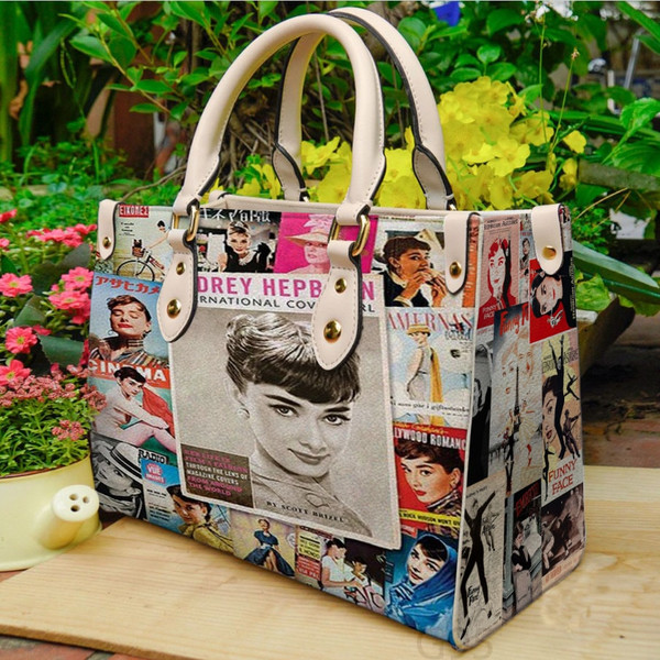 Audrey hepburn women leather hand bag, Audrey hepburn Lover Handbag, Custom Leather Bag, Movie Woman Handbag, Personalized Bag, Shopping Bag - 1.jpg