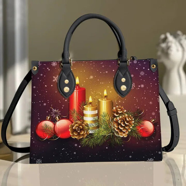Christmas Candles Women leather Bag Handbag,Christmas Woman Handbag,Christmas Women Bag and Purses,Custom Leather Bag Handbag,Christmas Gift - 2.jpg
