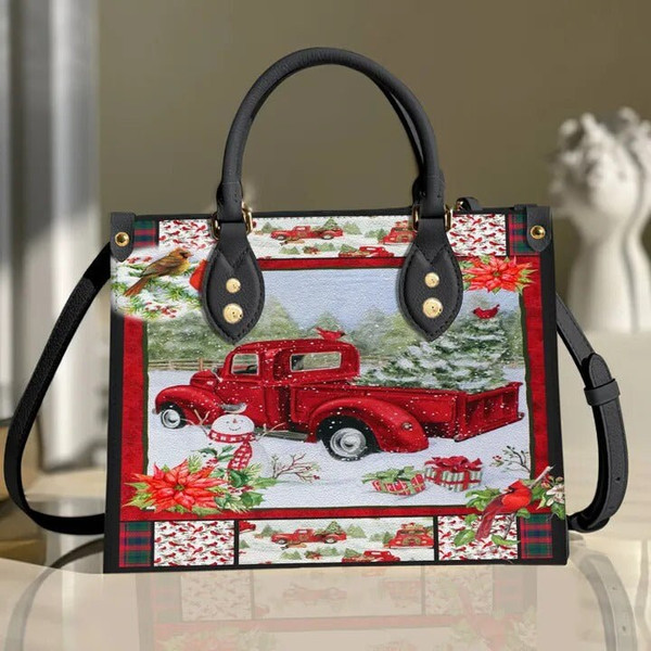 Christmas Red Truck Snowy Cardinal  Women leather Bag,Christmas Woman Handbag,Christmas Women Bag and Purses,Custom Leather Bag Handbag - 2.jpg