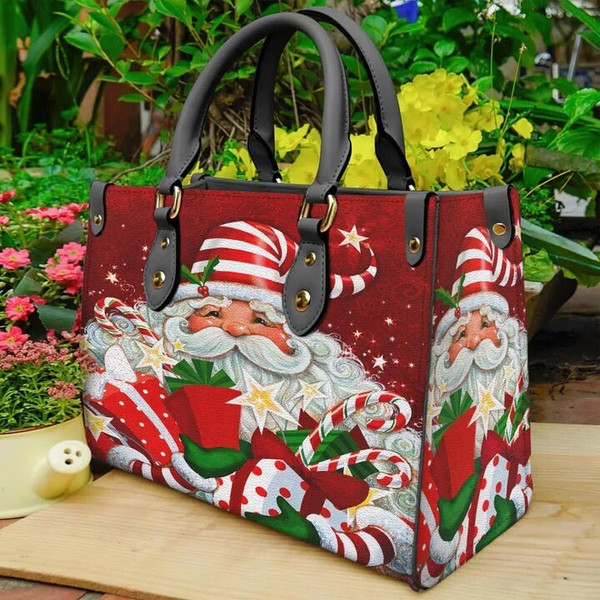 Christmas Santa Claus Women leather Bag Handbag,Christmas Woman Handbag,Christmas Women Bag and Purses,Custom Leather Bag,Christmas Gift - 1.jpg