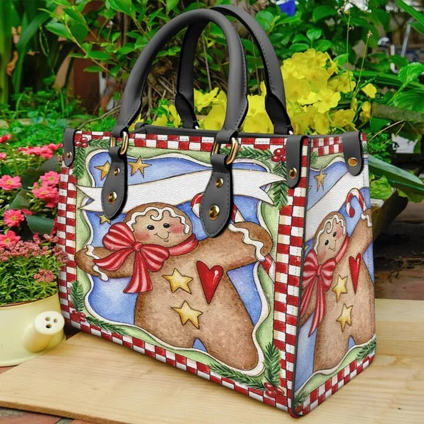 Cute Gingerbread Christmas Women leather Bag,Christmas Woman Handbag,Christmas Women Bag and Purse,Custom Leather Bag Handbag,Christmas Gift - 2.jpg