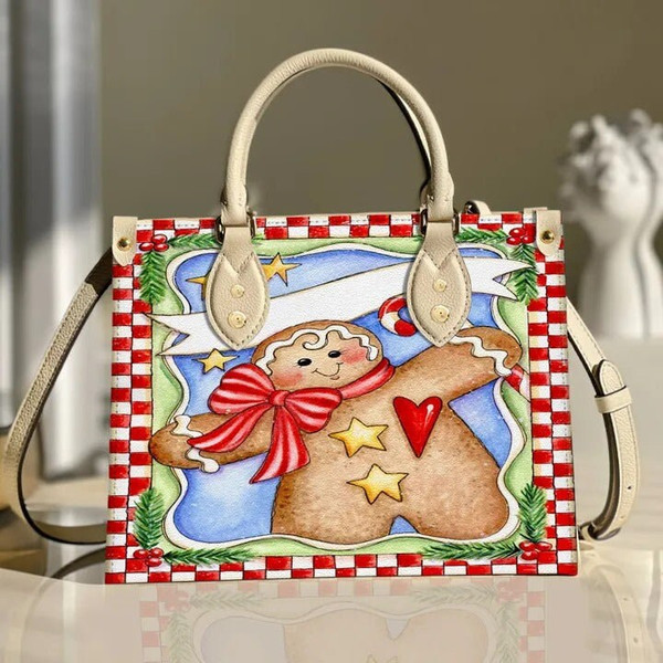 Cute Gingerbread Christmas Women leather Bag,Christmas Woman Handbag,Christmas Women Bag and Purse,Custom Leather Bag Handbag,Christmas Gift - 4.jpg