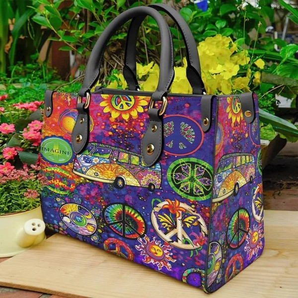 Hippie Peace Bus Colorful Women leather Bag handbag,Hippie Woman Handbag,Hippie Women Bag and Purses,Custom Leather Bag,Hippie Gifts - 1.jpg