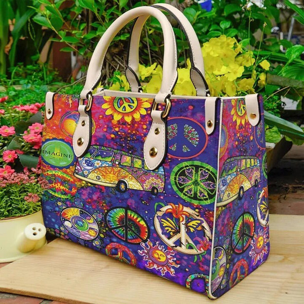 Hippie Peace Bus Colorful Women leather Bag handbag,Hippie Woman Handbag,Hippie Women Bag and Purses,Custom Leather Bag,Hippie Gifts - 2.jpg