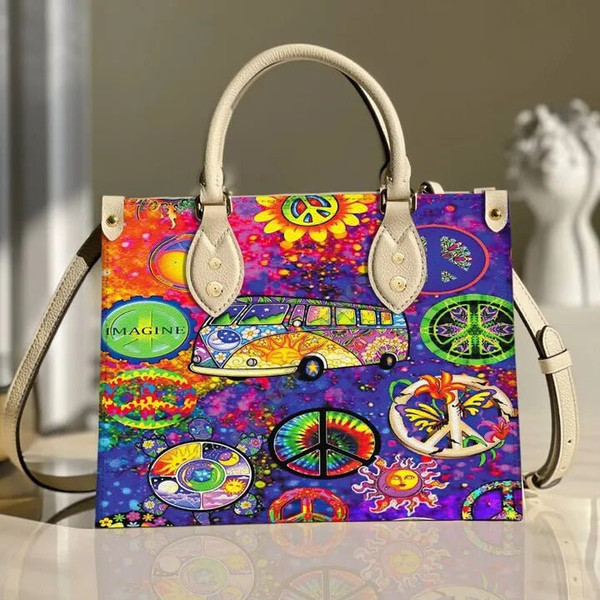 Hippie Peace Bus Colorful Women leather Bag handbag,Hippie Woman Handbag,Hippie Women Bag and Purses,Custom Leather Bag,Hippie Gifts - 4.jpg