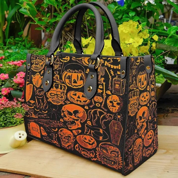 Horror Movies Skull Women leather Bag Handbag,Halloween Woman Handbag,Halloween Women Bag and Purses,Custom Leather Bag Shopping Handbag - 1.jpg